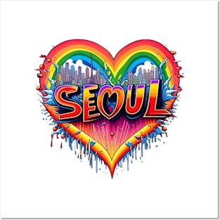 Seoul Love - Rainbow Heart Burst Tee Posters and Art